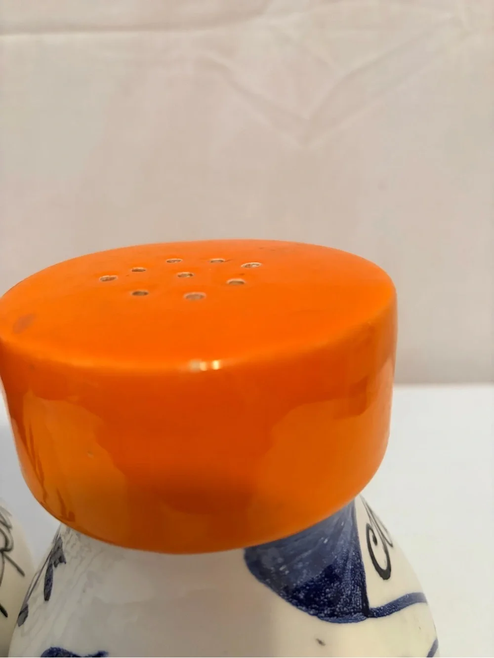 Hand-Painted Ceramic Salt and Pepper Shakers - Red & Orange Tops